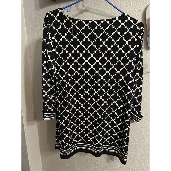 Charter Club Black White size Large P  3/4 length sleeve tunic top - Picture 7 of 7
